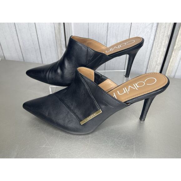 Calvin Klein Women's Grecia Heels Black Leather Size 10 Classic Stiletto - Picture 1 of 7